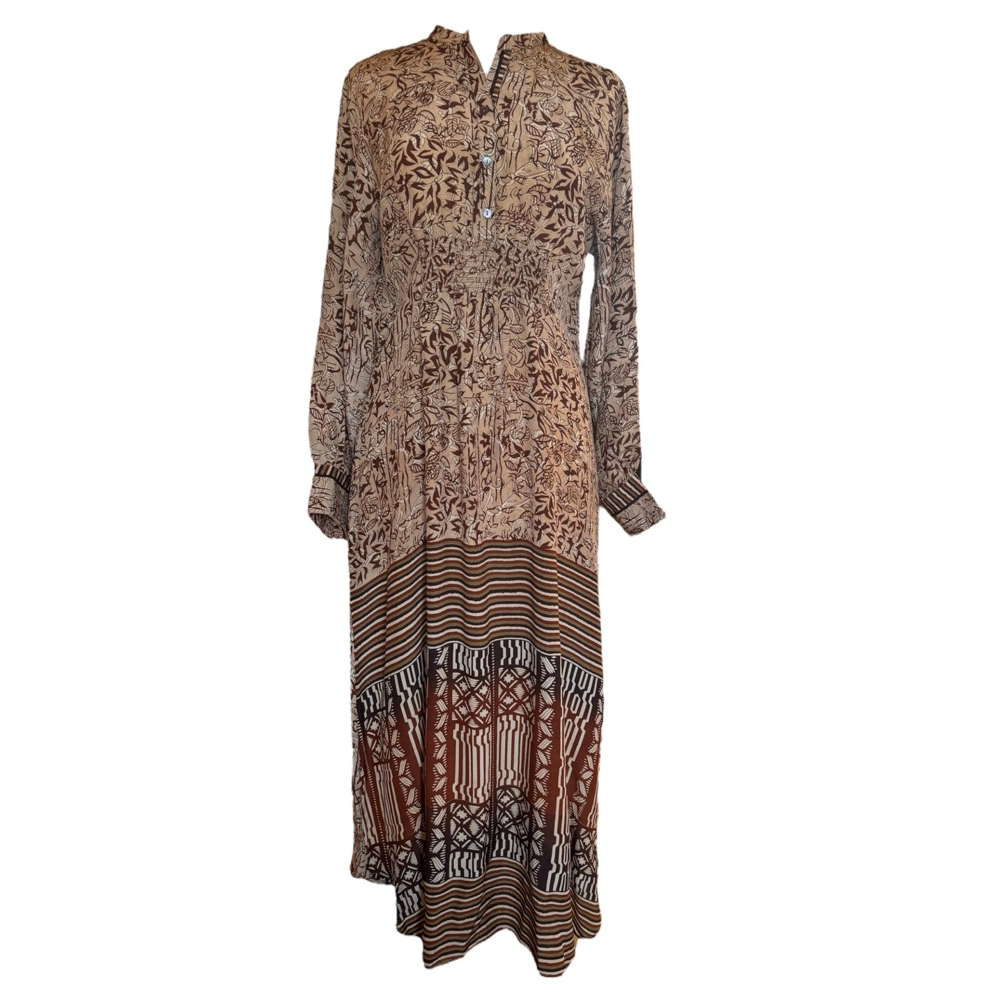 Silkekjole i brune farver, i str. medium/large fra Cofur