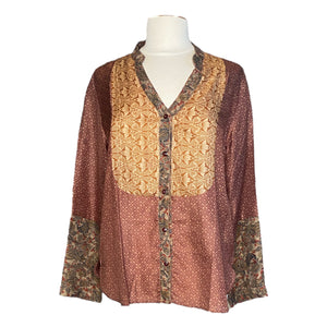 Skjorte i vintagesilke, model better mix i brune nuancer i str one size