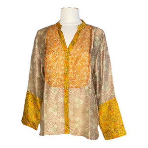 Skjorte i vintagesilke, model better mix i gule nuancer i str one size