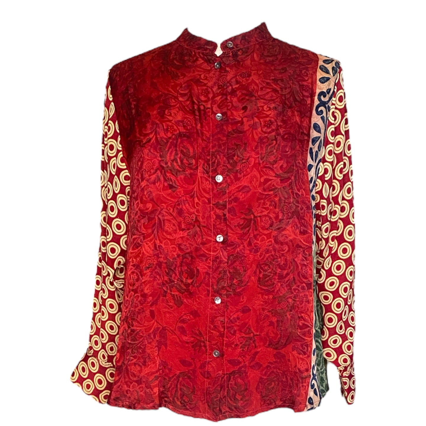 Silkeskjorte, model Asti, røde nuancer fra Cofur str small/medium