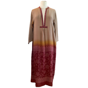 Skjortekjole lang, Goa kaftan i vintagesilke - brændte nuancer i str medium/large